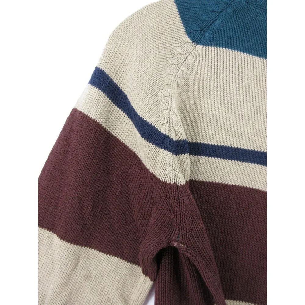 VINTAGE Wrangler Sweater Small Burgundy Pullover Striped Ribbed 80s *